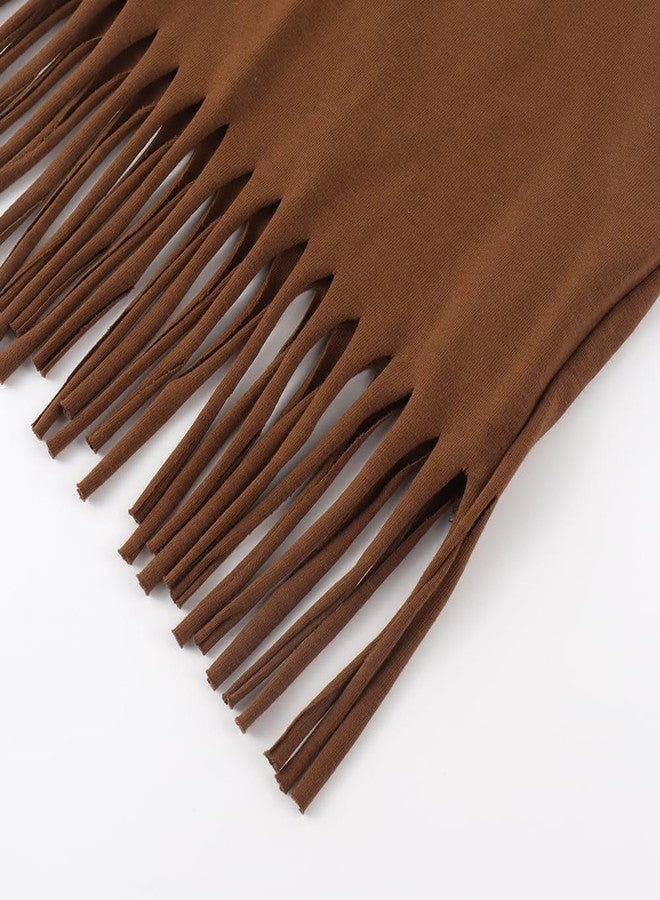 Noomelfish Girls Short Sleeve Fringe T-Shirts Soft Jersey Cotton Tee Tops, Rust Brown, Size 11-12 Years - Image 5